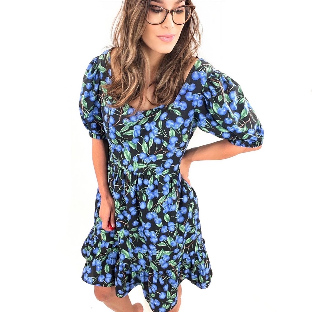 English Factory Blueberry Puff Sleeve Dress Xs-Large - Picture 3 of 5